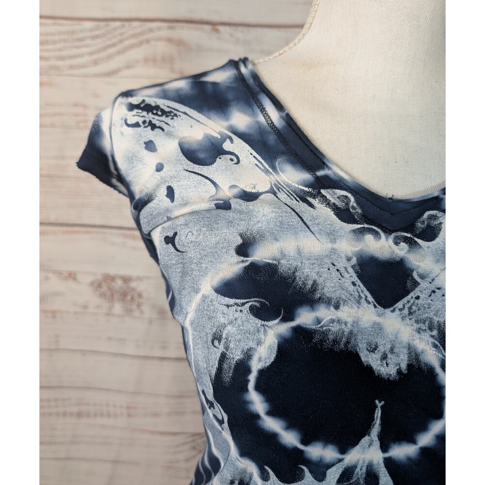 Y2K Edgy Tie Dye Abstract Optical Illusion Skull Graphic T-Shirt Calvin Klein S - Picture 2 of 7